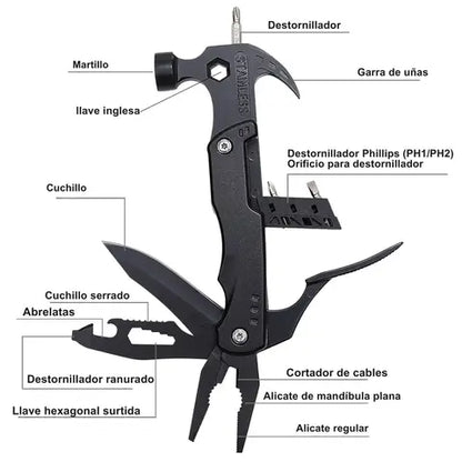 Martillo Multiherramientas 14 en 1 en acero inoxidable